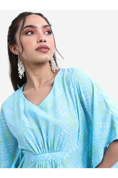 Vishudh By Styli Women Blue Printed Kaftan Set with Trousers