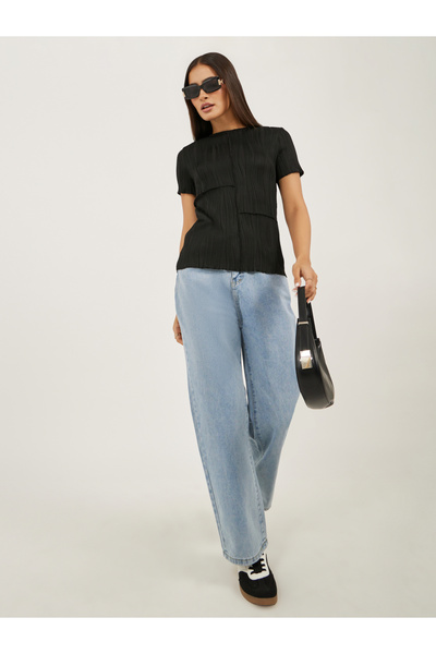 Styli بنطال جينز مستقيم الساق متوسط الارتفاع وخفيف الوزن