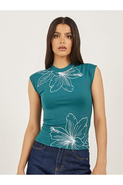 Styli Floral Graphic Print Ribbed Fitted Tank