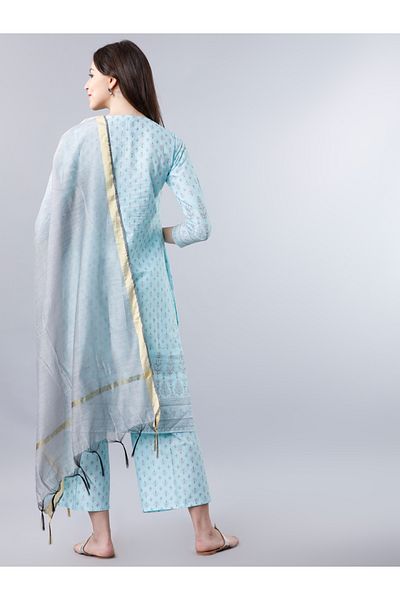 Vishudh By Styli Women Blue Cotton Printed Kurta Set