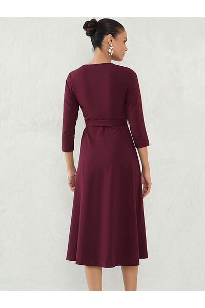 Femmella By Styli Maroon Plain Wrap Look A-Line Midi Dress