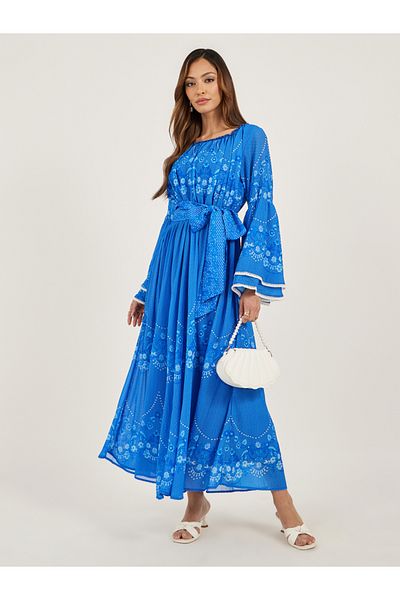 Styli Floral Print Layered Long Sleeves A-Line Maxi Dress
