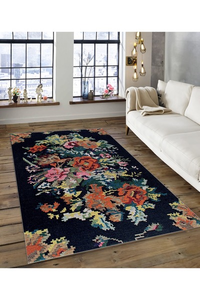 Dijidekor Shine M(179) Covor decorativ digital cu imprimeu negru, fără franju...