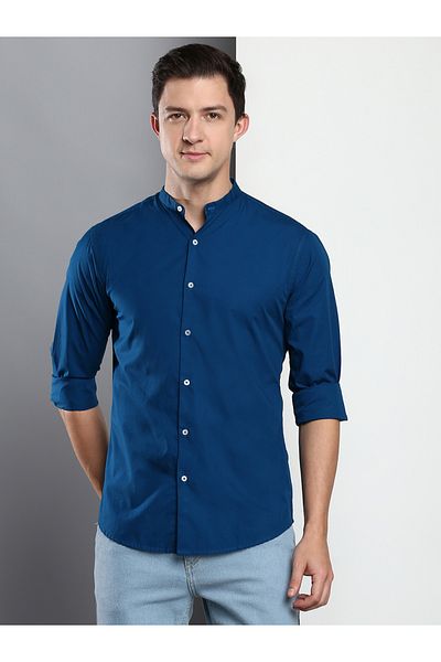 Dennis Lingo By Styli Men Blue Solid Long Sleeves Regular Fit Shirt