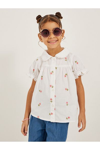 Styli Floral Embroidered Puff Sleeve Shirt