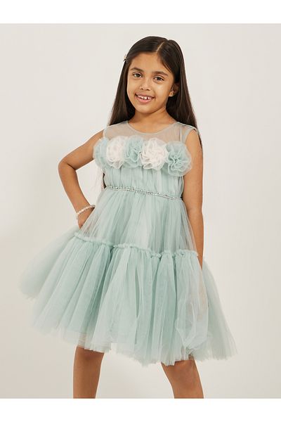 Styli Ruffled Hem Flower Corsage Sleeveless Dress