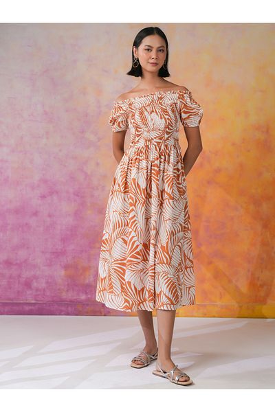 Sanskrutihomes By Styli Floral Print Fit and Flare Midi Dress