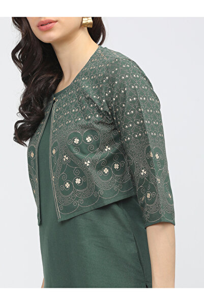 Vishudh By Styli Women Green Printed Kurta With Jacket