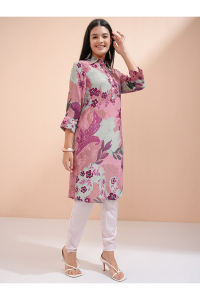 Vishudh By Styli Women Purple Floral Printed Viscose Kurta