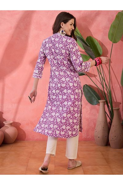 Sanskrutihomes By Styli Lavender Pure Cotton Floral Printed Kurta for Women