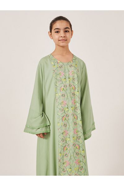 Styli Embroidered Bell Sleeves Maxi Dress
