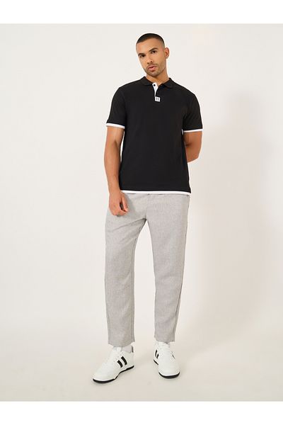 Styli Minimal Print Relaxed Fit Polo T-Shirt with Contrast Placket