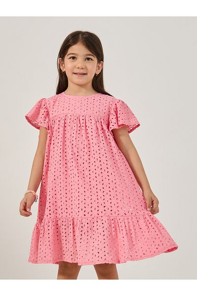 Styli Schiffli Flared Sleeves A-Line Dress
