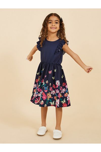 Styli Placement Print Ruffled Sleeve Dress