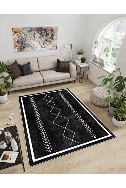 Dijidekor Shine M(296) Covor decorativ digital cu imprimeu negru, fără franju...