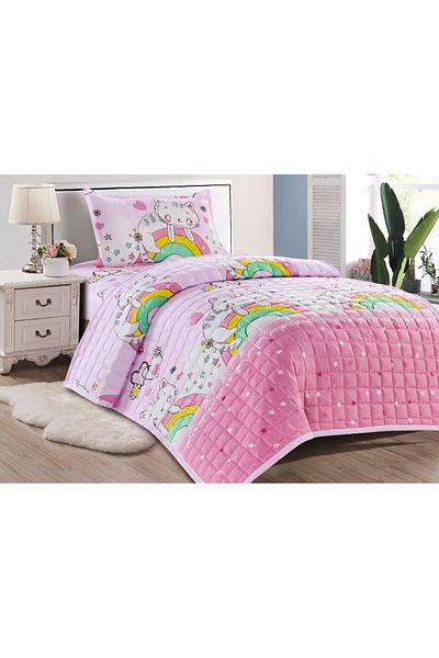 Moon Single Bedspread, 3-Piece Compressed Quilt Set with Children's Drawings, Quilt Size 160x210 cm