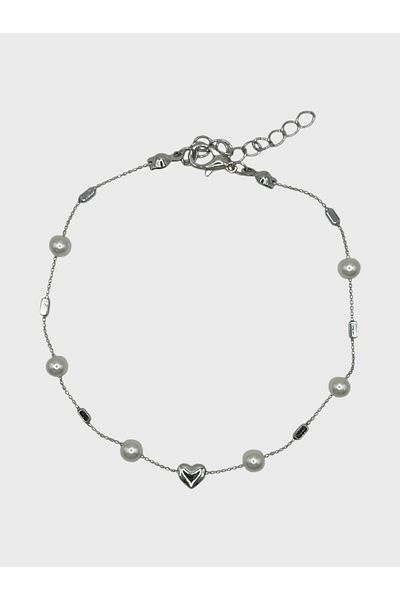 Arnes Jewelry Heart Anklet with Steel Pearls