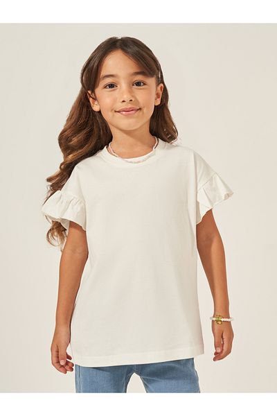 Styli Solid Dropped Shoulder T-Shirt with Ruffled Detail