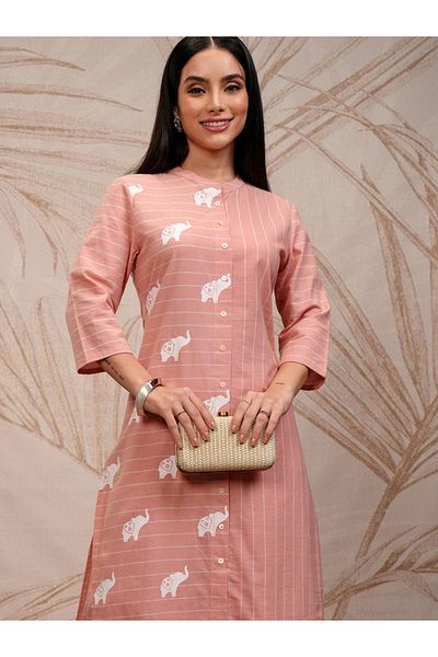 Vishudh By Styli Pink Cotton Printed Kurta Set with Palazzo