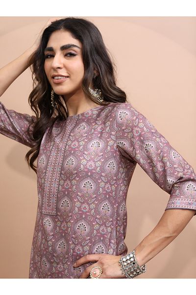 Vishudh By Styli كورتا نسائية حمراء مطبوعة مع بنطلون
