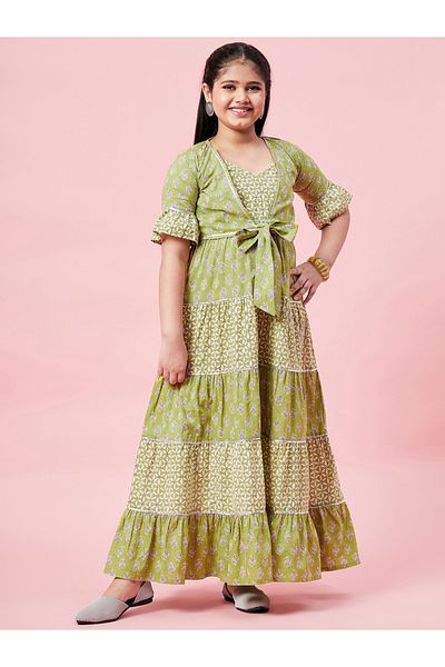Stylo Bug By Styli All Over Printed Tiered Dress with Tie-Up Detail
