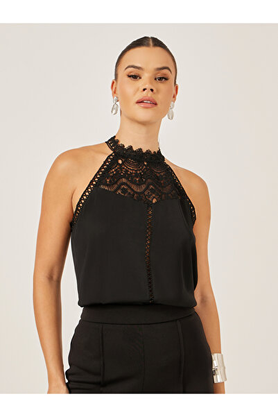 Styli Black Lace Detail Sleeveless Top