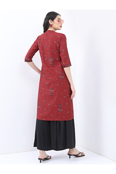 Vishudh By Styli Mandarin Collar Floral Printed Straight Kurta