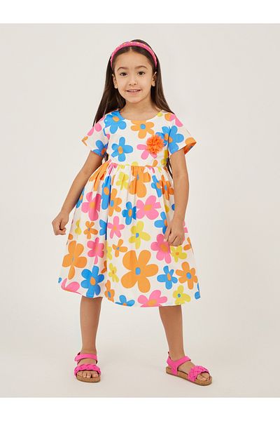 Styli Floral Print Short Sleeve A-Line Dress
