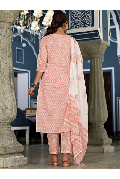 Vishudh By Styli Women Pink Printed Cotton Kurta Set