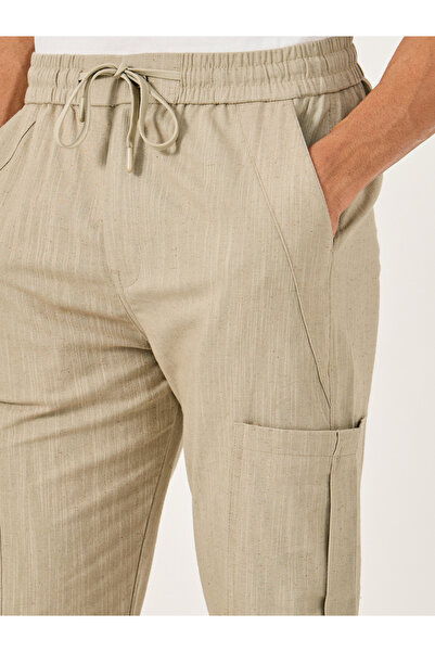 Fort Collins By Styli Men Beige Solid Cotton Straight Leg Pants