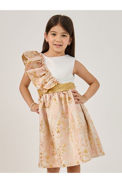 Styli Sleeveless Jacquard Ruffle Detail Dress