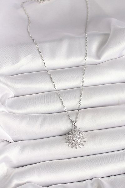 Clariss 316L Steel Silver Color Chain Zircon Stone Sun Model Women's Necklace