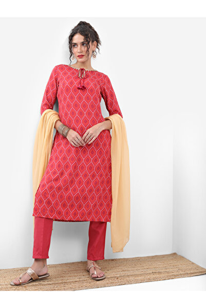 Vishudh By Styli Women Red Printed Kurta Set with Dupatta