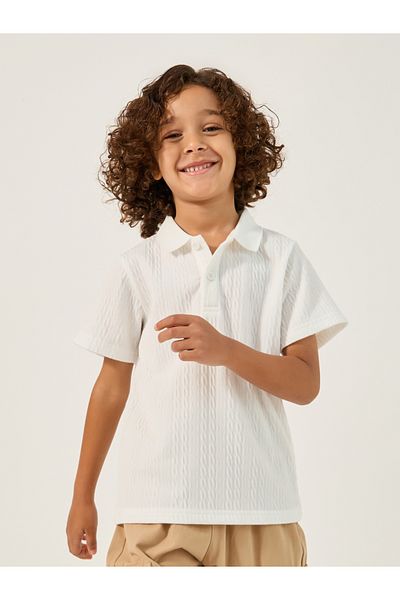 Styli Textured Knit Short Sleeve Polo Neck T-Shirt