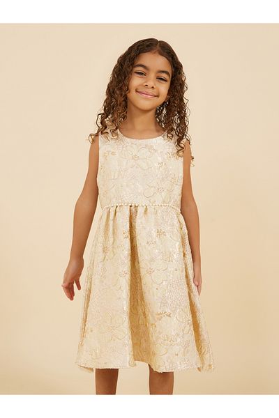 Styli Jacquard Faux Pearl Embellished Sleeveless Dress