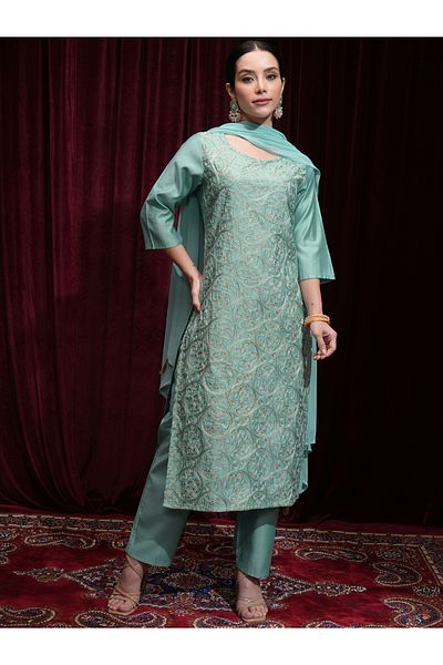 Vishudh By Styli Women Blue Embroidered Kurta Set