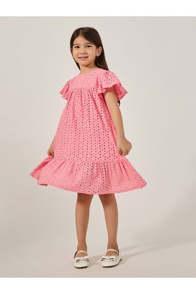 Styli Schiffli Flared Sleeves A-Line Dress