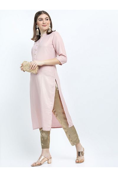 Vishudh By Styli Women Pink Solid Straight Kurta