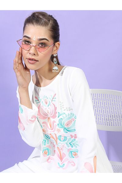 Vishudh By Styli White Embroidered High-Low Kurta with Dhoti Pants