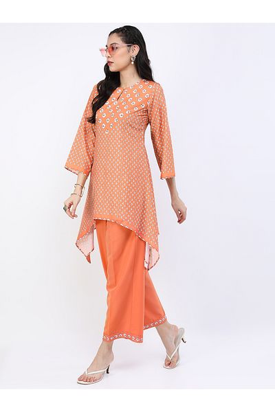 Vishudh By Styli Women Orange Printed Kurta and Trouser Set