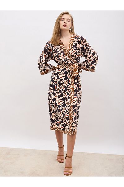 Styli All-Over Print V Neck Wrap Midi Dress