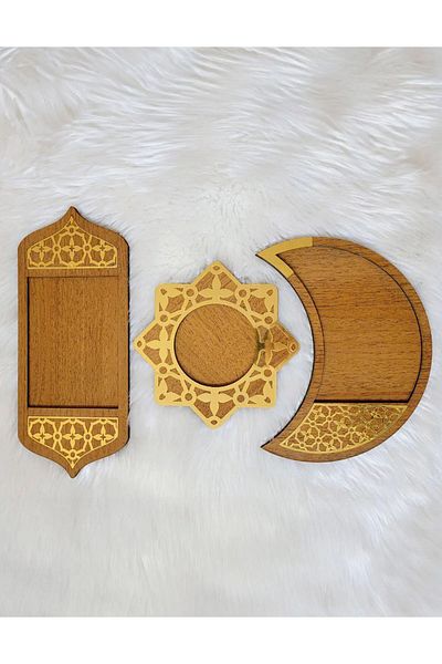 Mars 3-Piece Presentation Plate - Walnut Color - Welcome Ramadan Ornaments