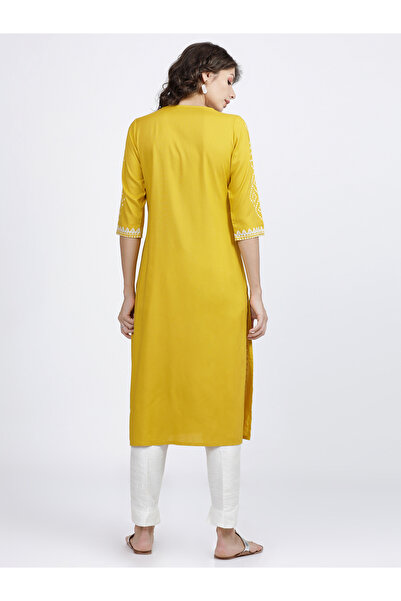 Vishudh By Styli Women Yellow Bandhani Printed Keyhole Neck Kurta