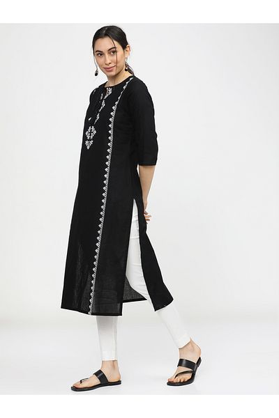 Vishudh By Styli Women Black & White Ethnic Motifs Printed Cotton Kurta