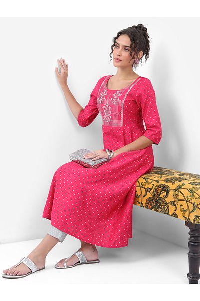 Vishudh By Styli Pink & White Floral Embroidered Anarkali Kurta