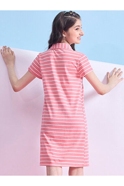 Stylo Bug By Styli Striped Collared Half-Button Placket A-Line Dress