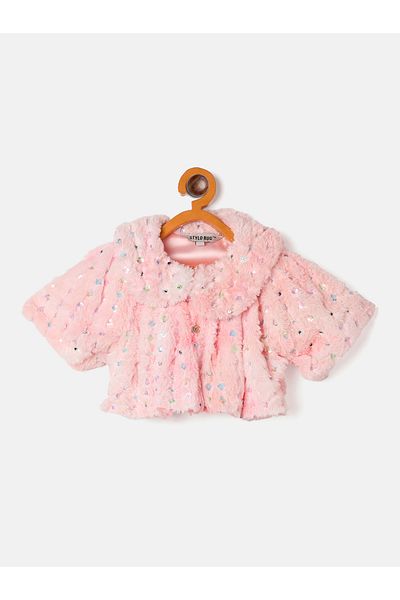 Stylo Bug By Styli Embellished Faux Fur Design Collared Shrug