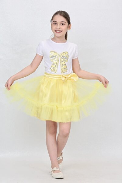 nacar çarşı Set de fuste pentru fete cu model fluturi, brodat, galben, cu det...