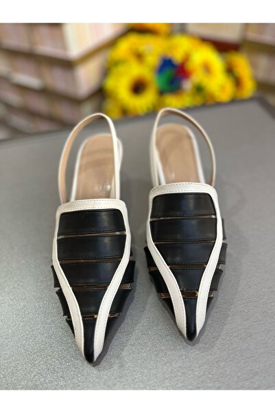 Park Moda Black and White Leather Slingback Heeled Shoes