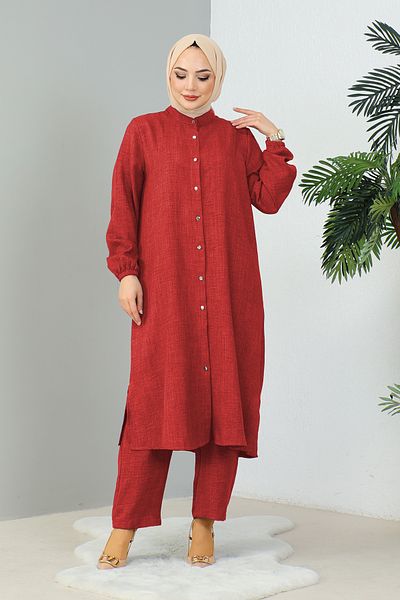 MODAQU Red Judge Collar Tunic-Pants Set